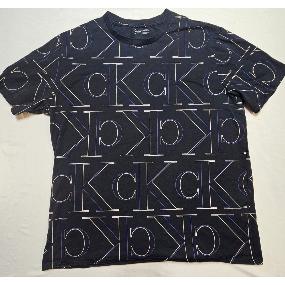 Calvin Klein Jeans Graphic Logo Tee All Over Print Crew Neck Top L